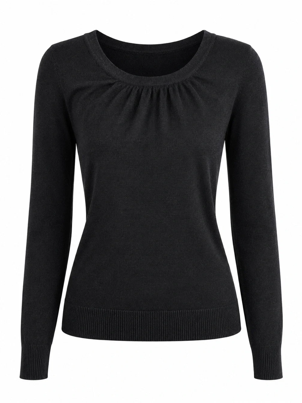 The Limited Black Crewneck Sweater with Gathered Neck